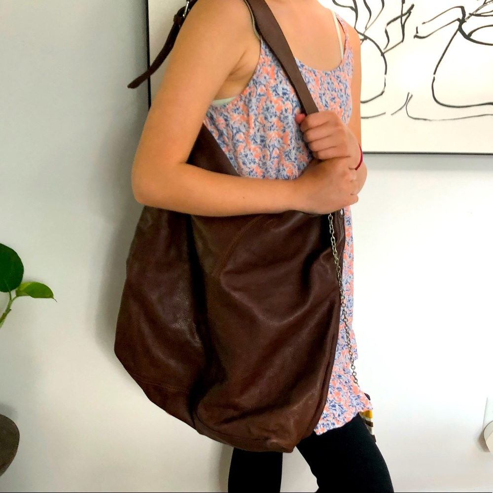 Genuine cow leather large sachet shoulder bag